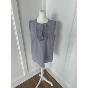 J Crew Womens Blue and White Margot Striped Ruffle Front Sleeveless Top Size 4